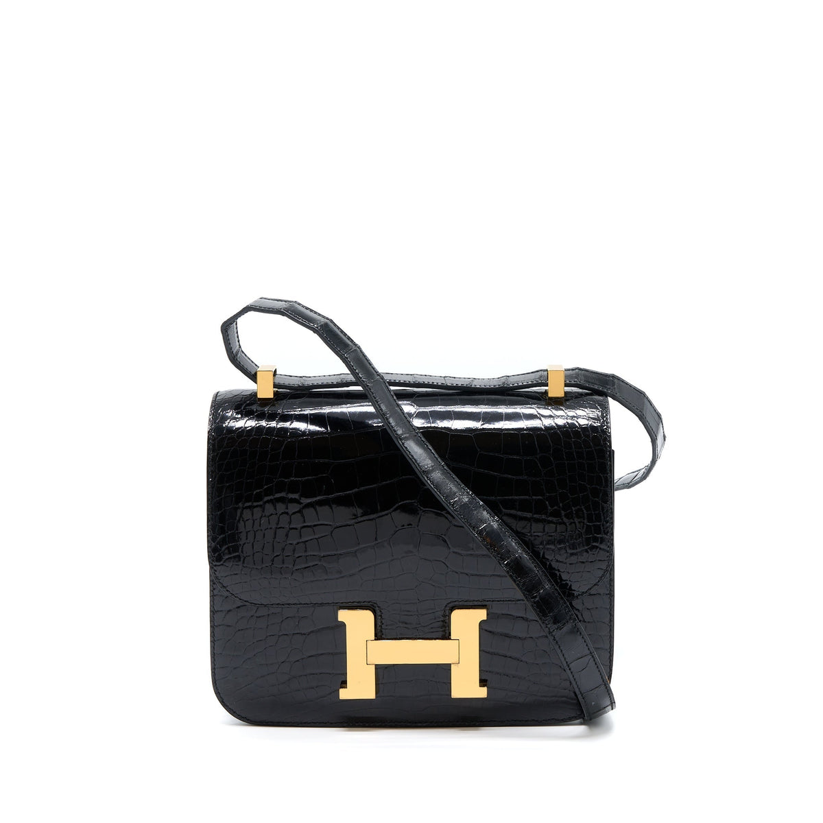 HERMES CONSTANCE 24 SHINY ALLIGATOR LEATHER BLACK GHW