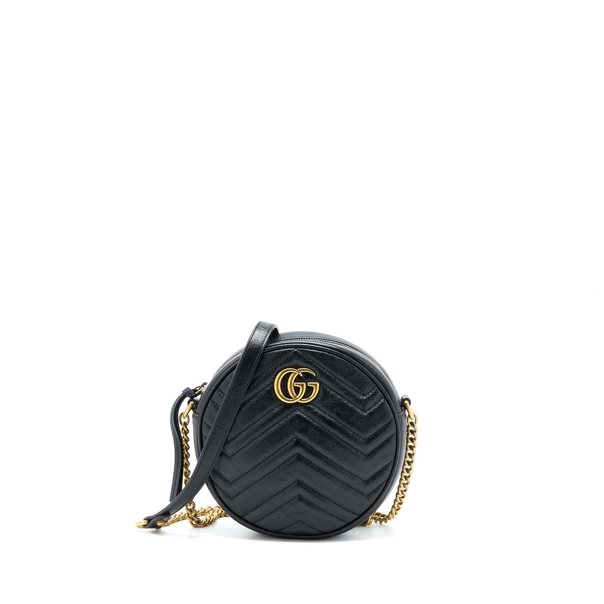 GUCCI GG MORMONT ROUND SHOULDER BAG CALFSKIN BLACK GHW