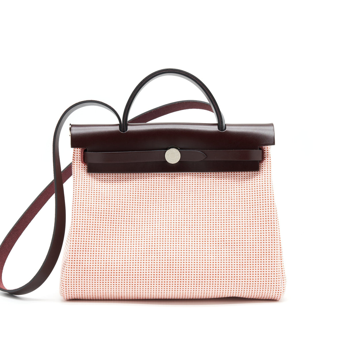 HERMES HERBAG ZIP 31 TOILE AND LEATHER ECRU-BRIQUE-MAUVE PINK/ ROUGE SELLIER SHW