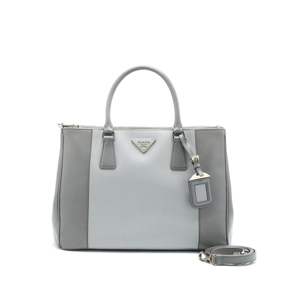 PRADA DOUBLE ZIP TOTE BAG SAFFIANO CALFSKIN MULTICOLOUR GREY SHW