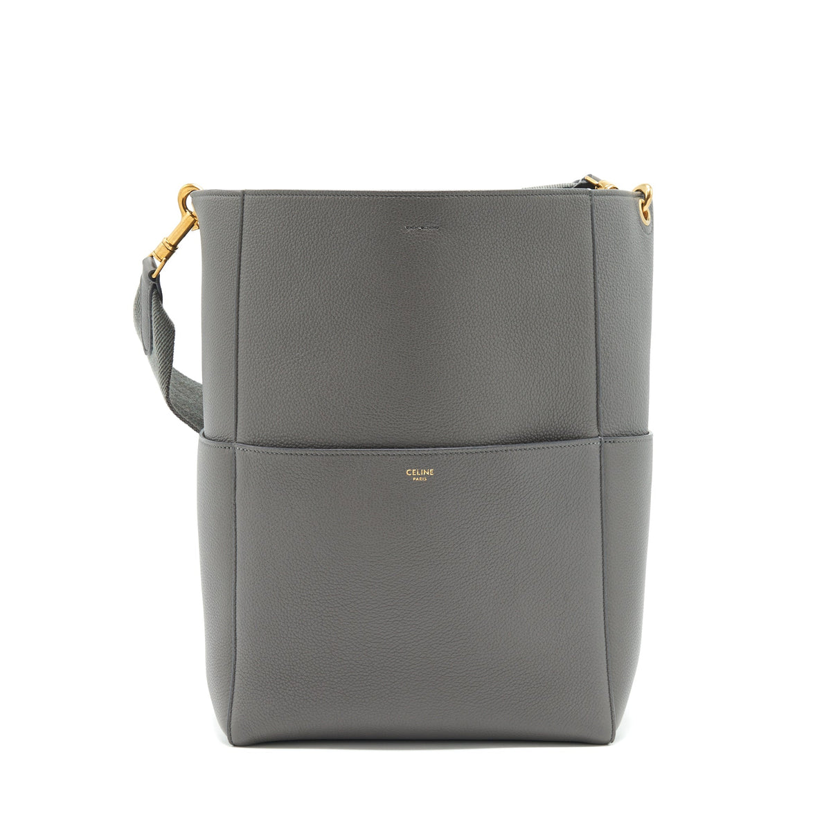 CELINE SANGLE BUCKET BAG GREY GHW