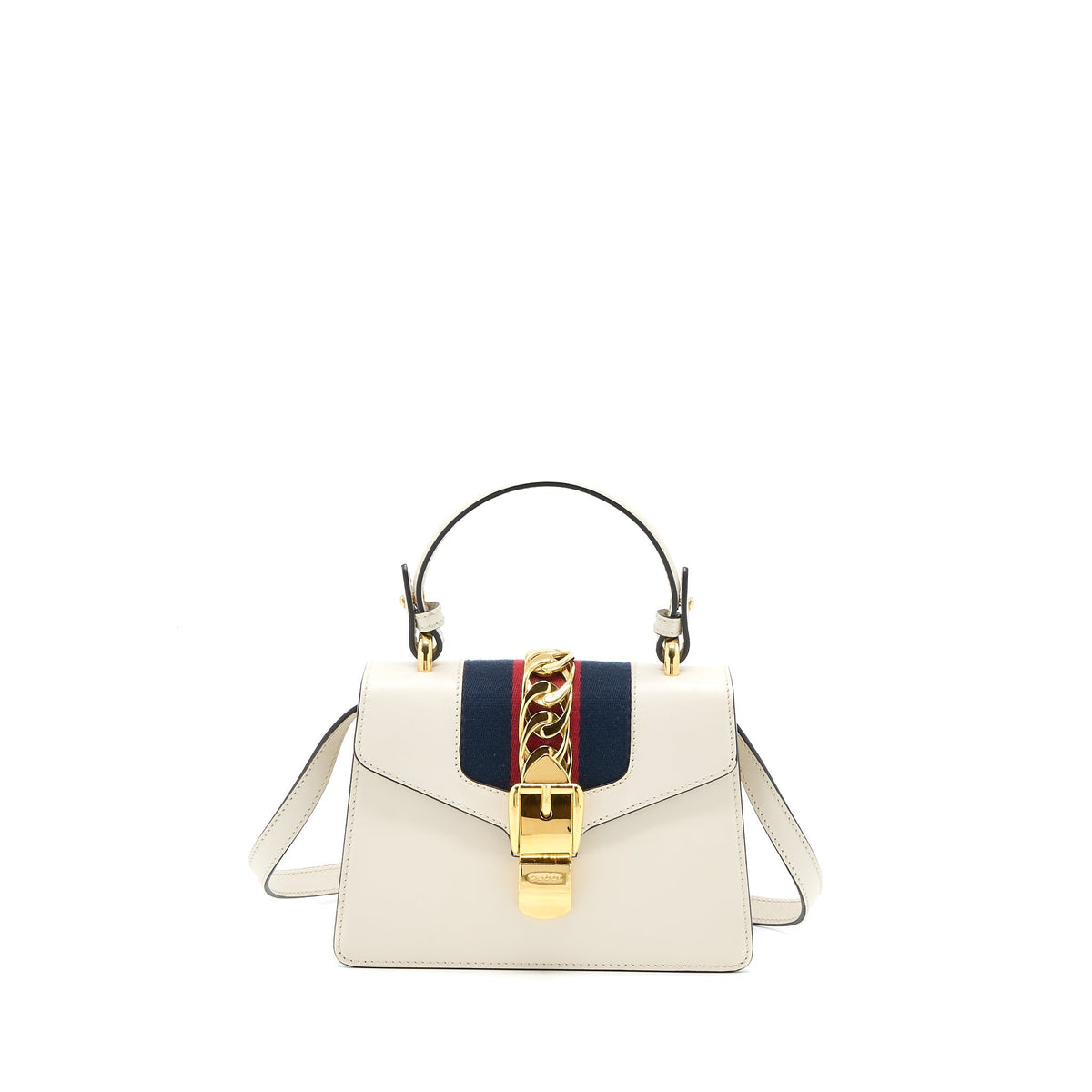GUCCI MINI SYLVIA TOP HANDLE BAG WHITE GHW