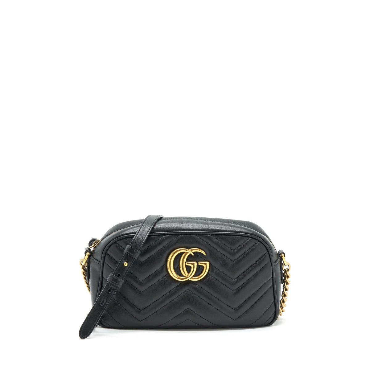 GUCCI GG MARMONT SMALL MATELASSE SHOULDER BAG BLACK GHW