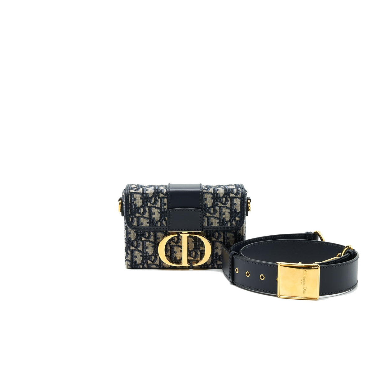 CHRISTIAN DIOR 30 MONTAIGNE BOX BAG OBLIQUE CANVAS BLUE