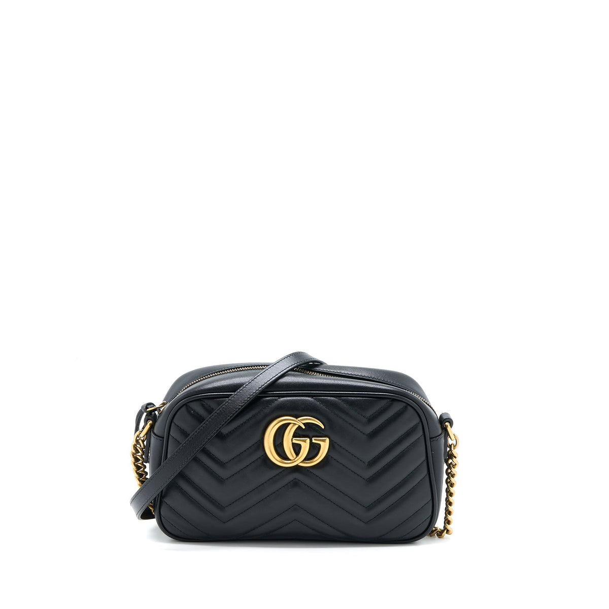 GUCCI GG MARMONT CAMERA BAG BLACK BRUSHED GHW