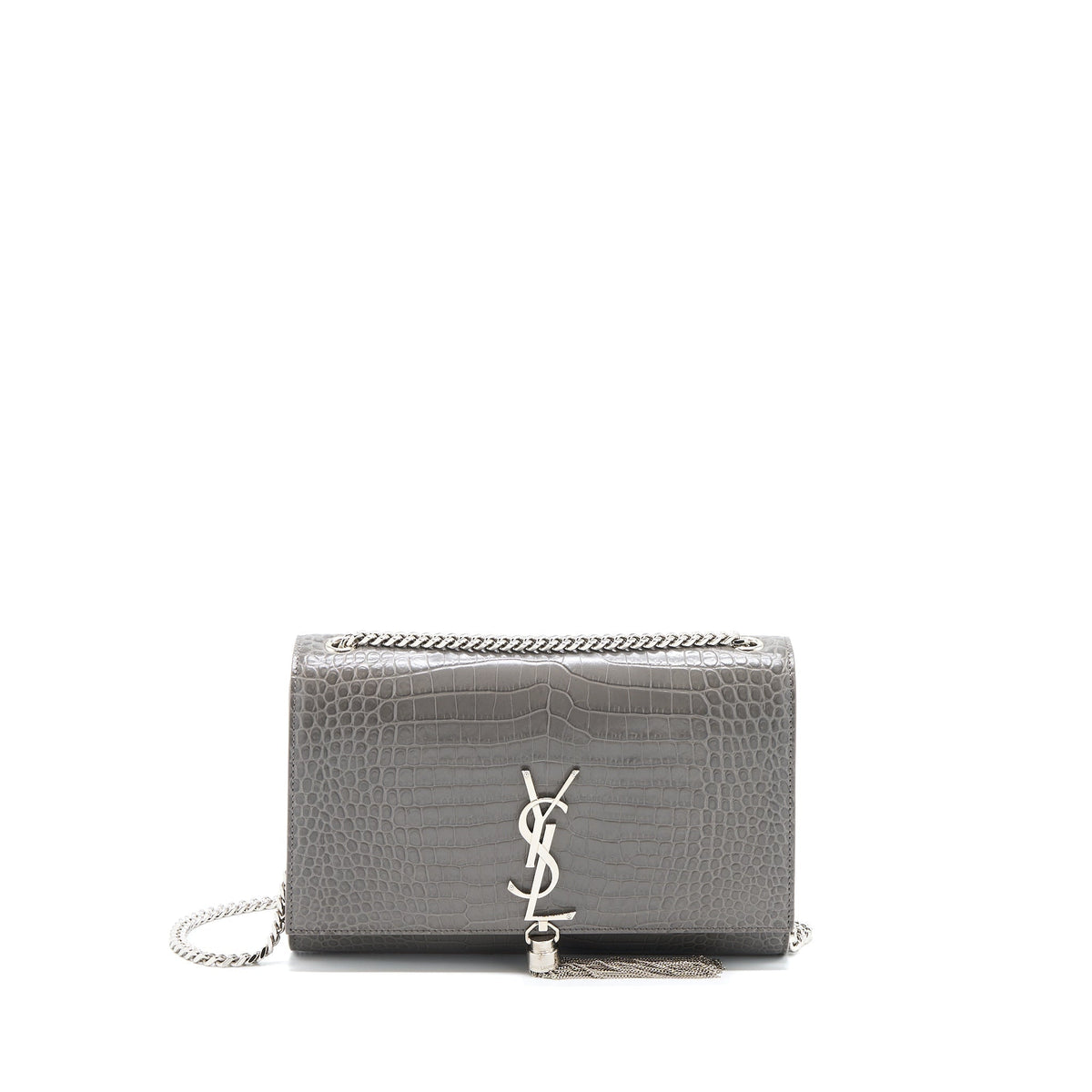 SAINT LAURENT KATE BAG CROC EMBOSSED-CALFSKIN GREY SHW