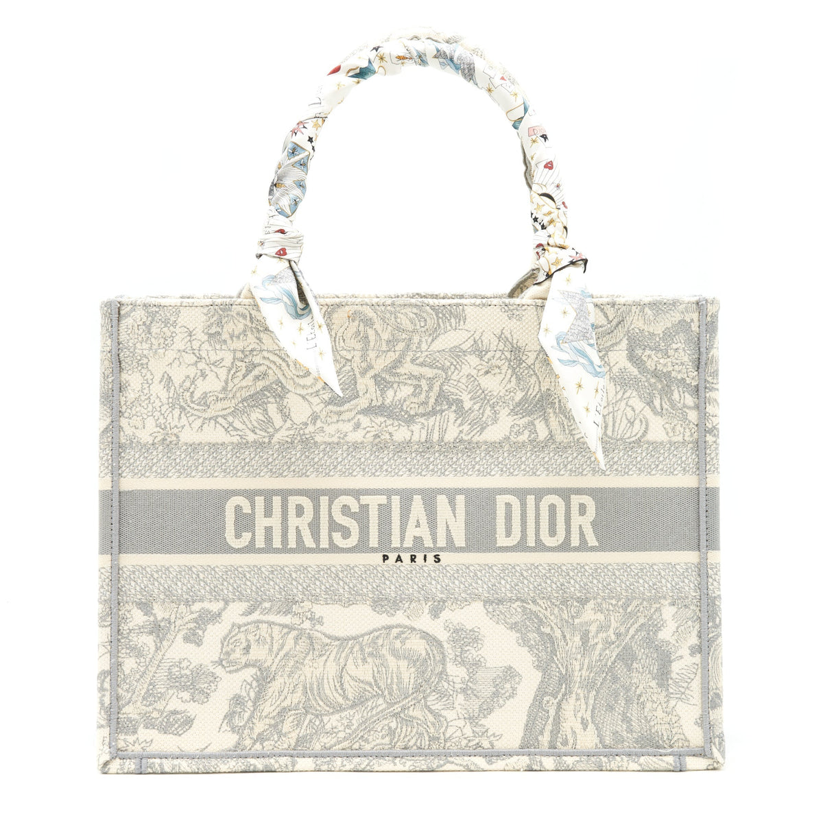DIOR SMALL DIOR BOOK TOTE GRAY TOILE DE JOUY EMBROIDERY AN EXTRA DIOR TWILLY