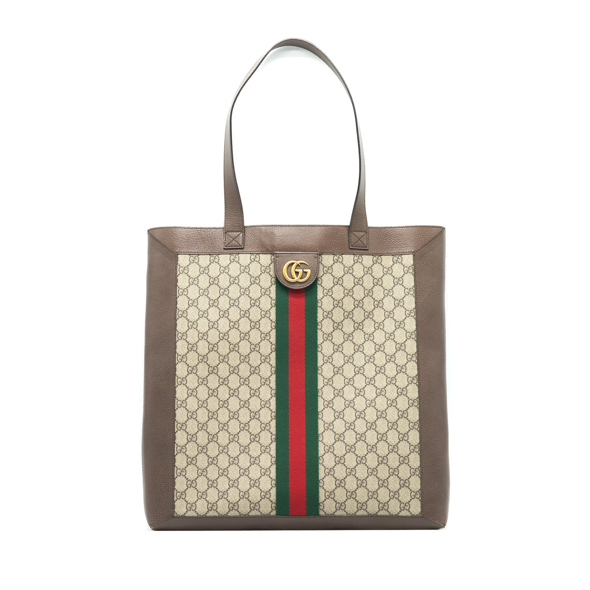 GUCCI OPHIDIA GG LEATHER TRIMMED PRINTED COATED CANVAS TOTE
