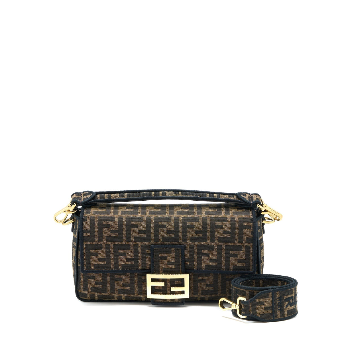 FENDI BAGUETTE BAG FF JACQUARD FABRIC BROWN GHW