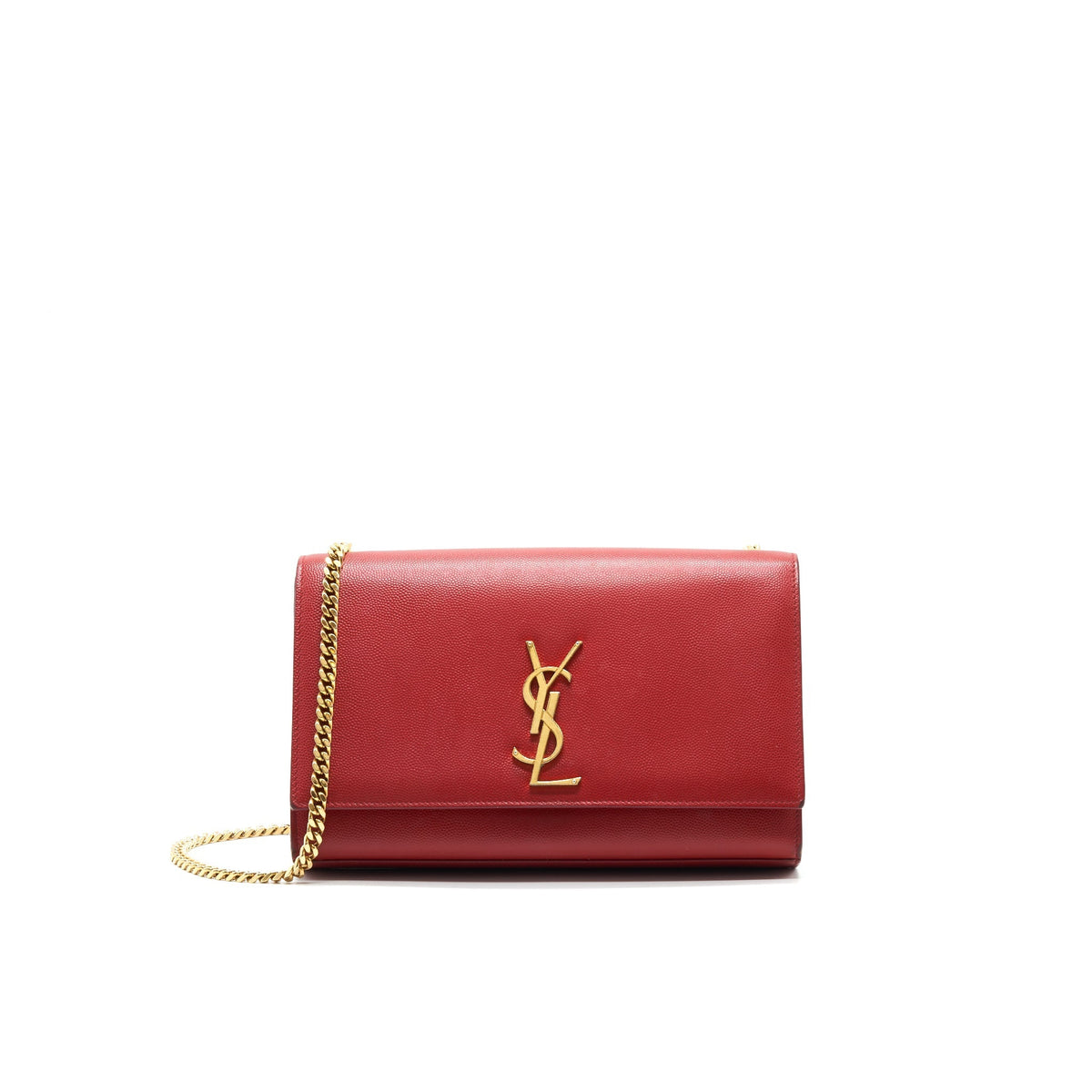 SAINT LAURENT /YSL GRAINED CALFSKIN MEDIUM KATE BAG RED GHW