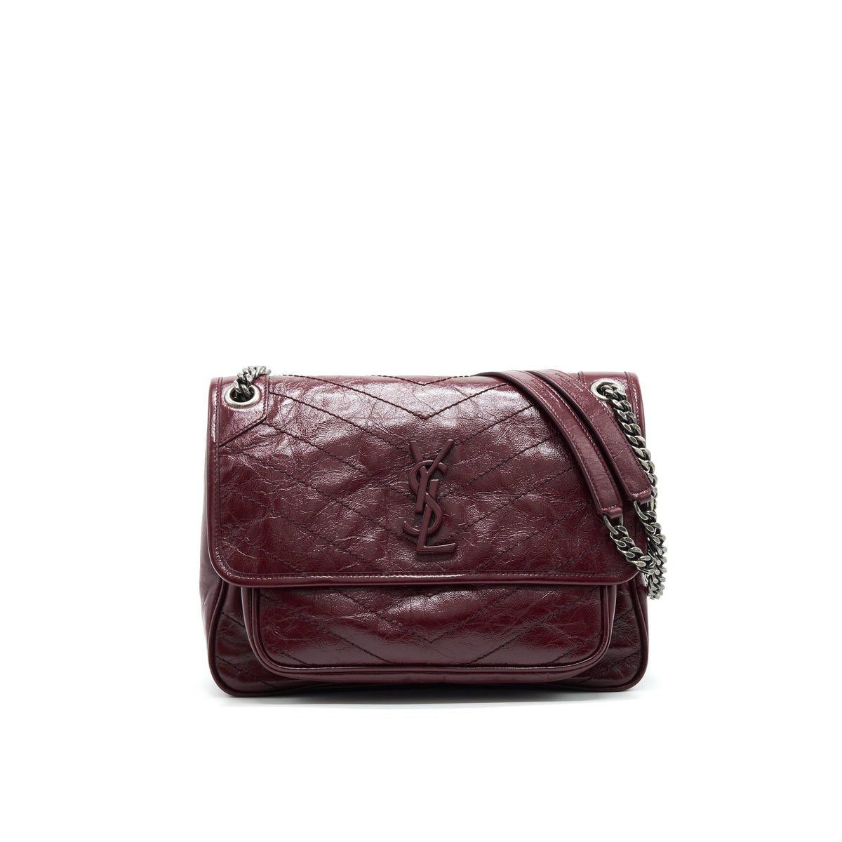 SAINT LAURENT MEDIUM NIKI SHINNY LEATHER BURGUNDY