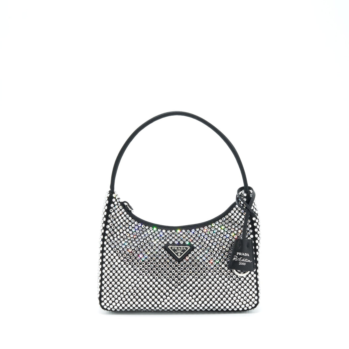 PRADA RE-EDITION 2000 CRYSTAL HOBO BAG NYLON/LEATHER BLACK SHW
