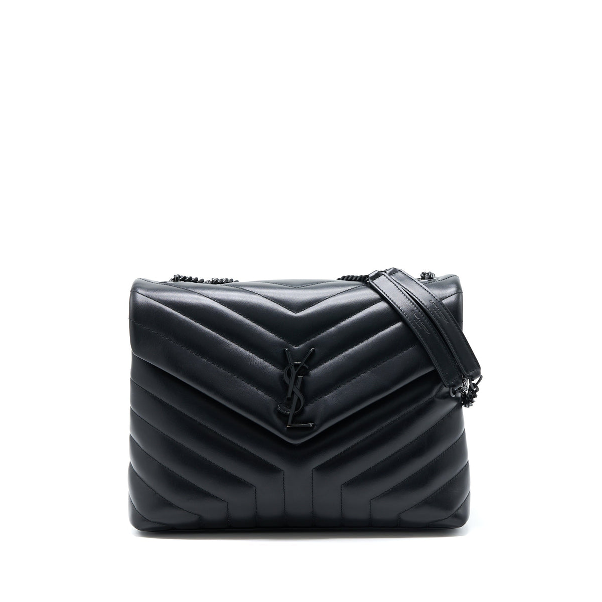 SAINT LAURENT / YSL MEDIUM LOULOU SHOULDER BAG CALFSKIN BLACK WITH BLACK HARDWARE