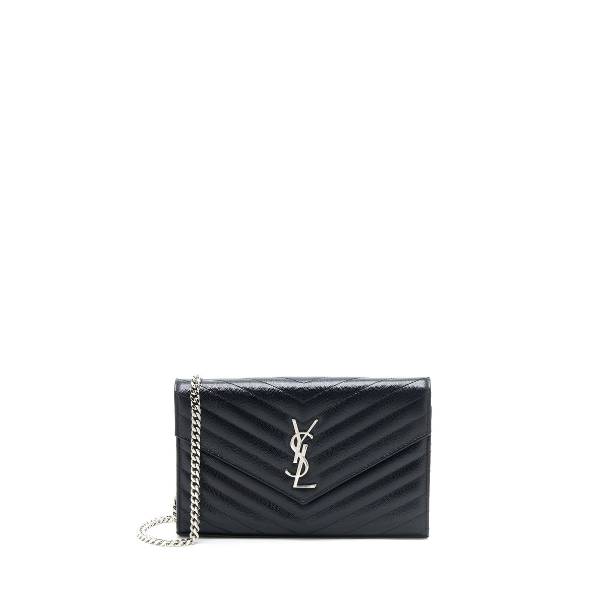 SAINT LAURENT/YSL ENVELOP CHAIN WALLET GRAINED CALFSKIN BLACK SHW