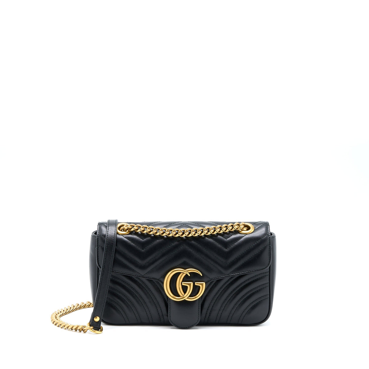 GUCCI GG MARMONT SMALL MATELASSE SHOULDER BAG BLACK GHW