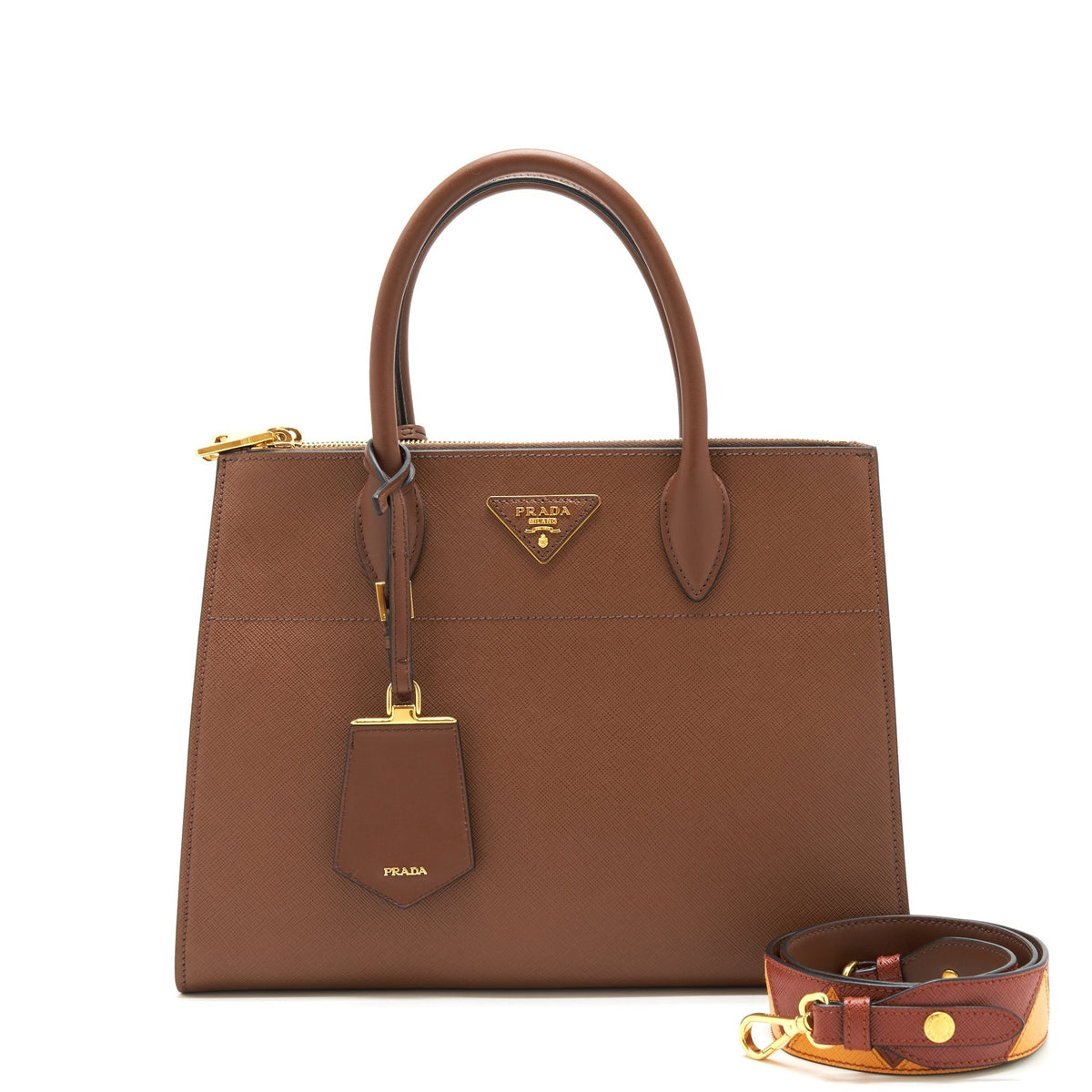 PRADA SAFFIANO BORDA BAG BROWN GHW