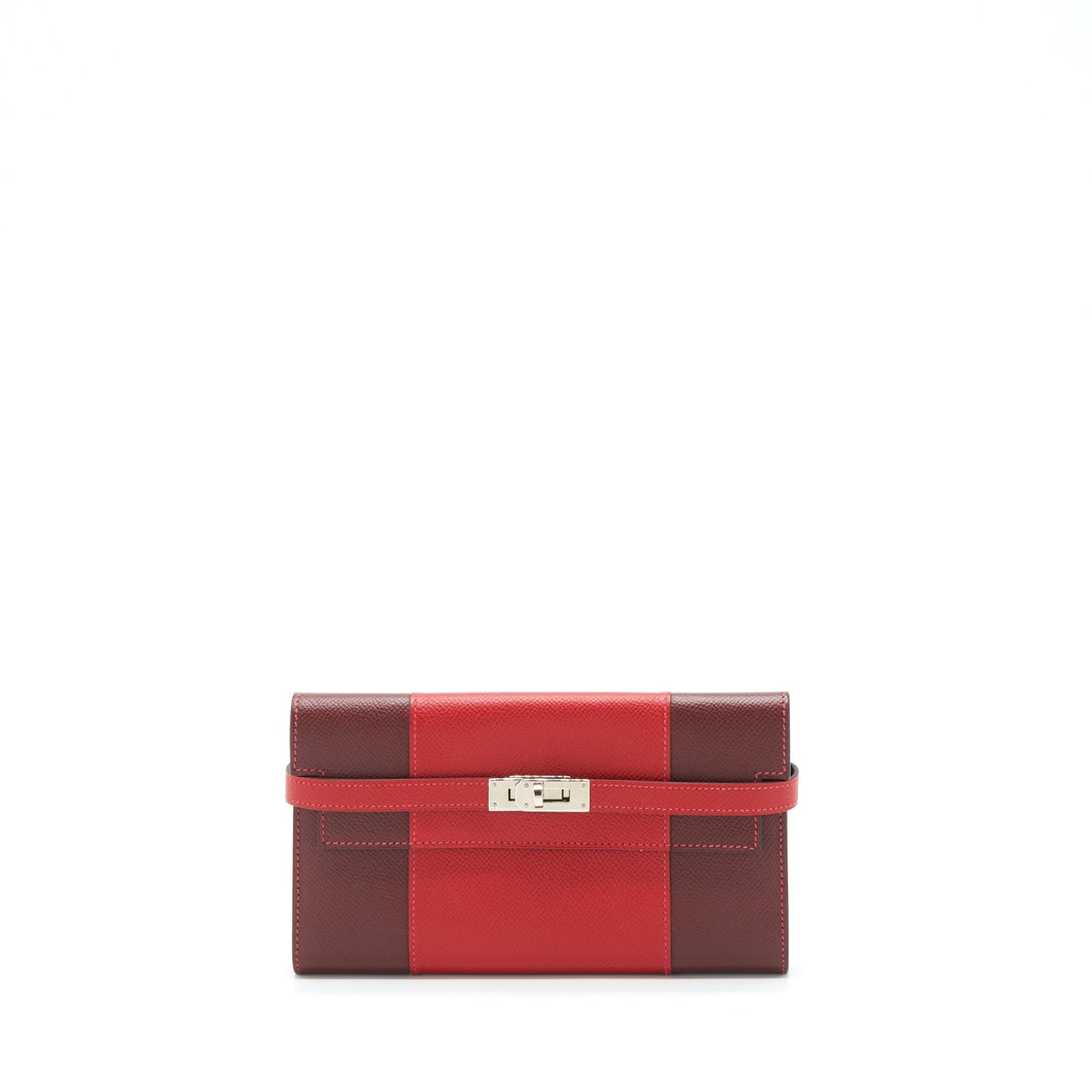 HERMES CLASSIC KELLY LONG WALLET EPSOM LEATHER RED / DARK RED WITH SHW