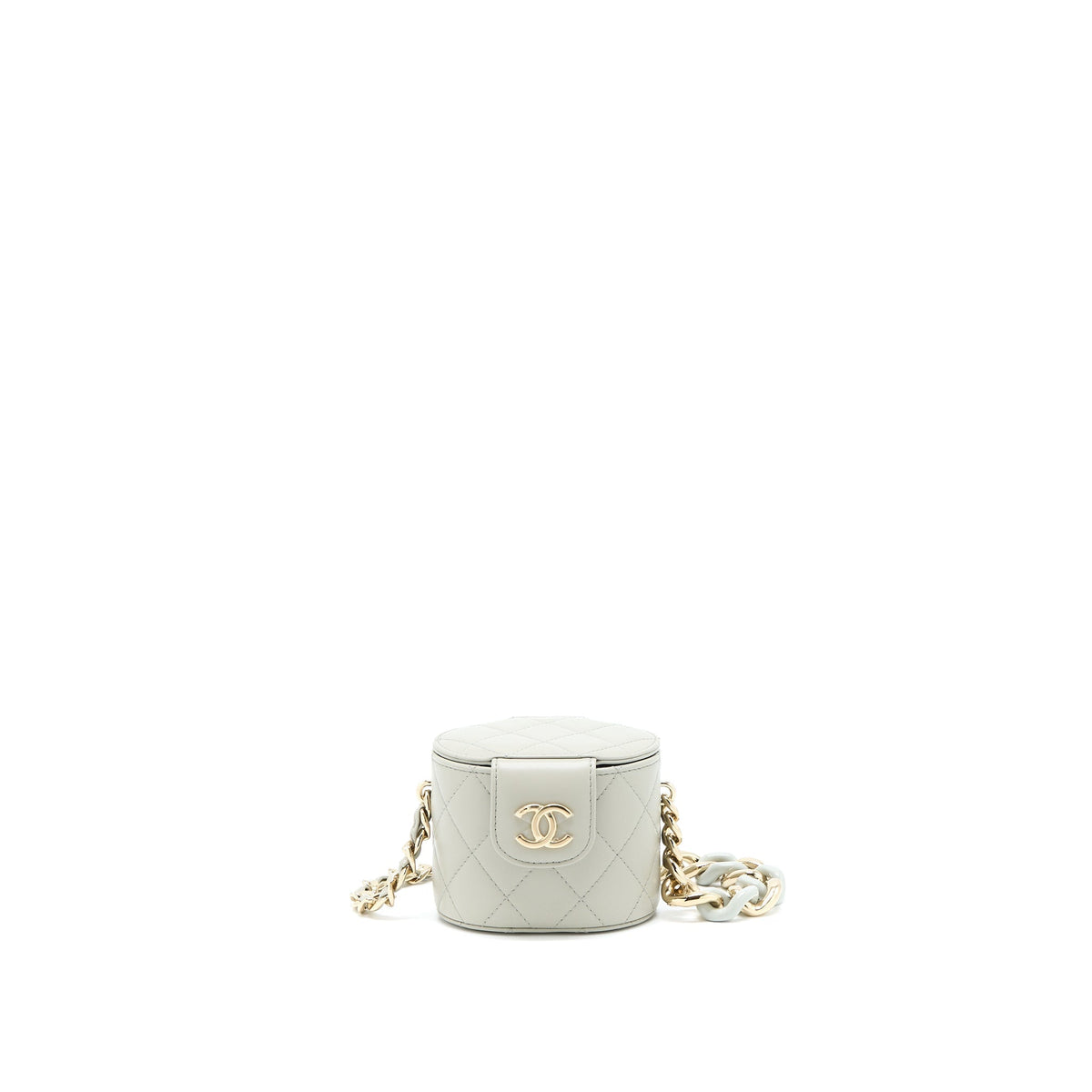 CHANEL GIANT CHAIN MINI VANITY CASE LAMBSKIN LIGHT GREY LGHW