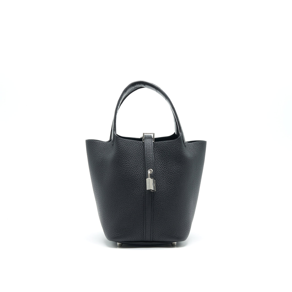 HERMES PICOTIN LOCK 18 TOUCH BAG CLEMENCE WITH ALLIGATOR HANDLE BLACK SHW