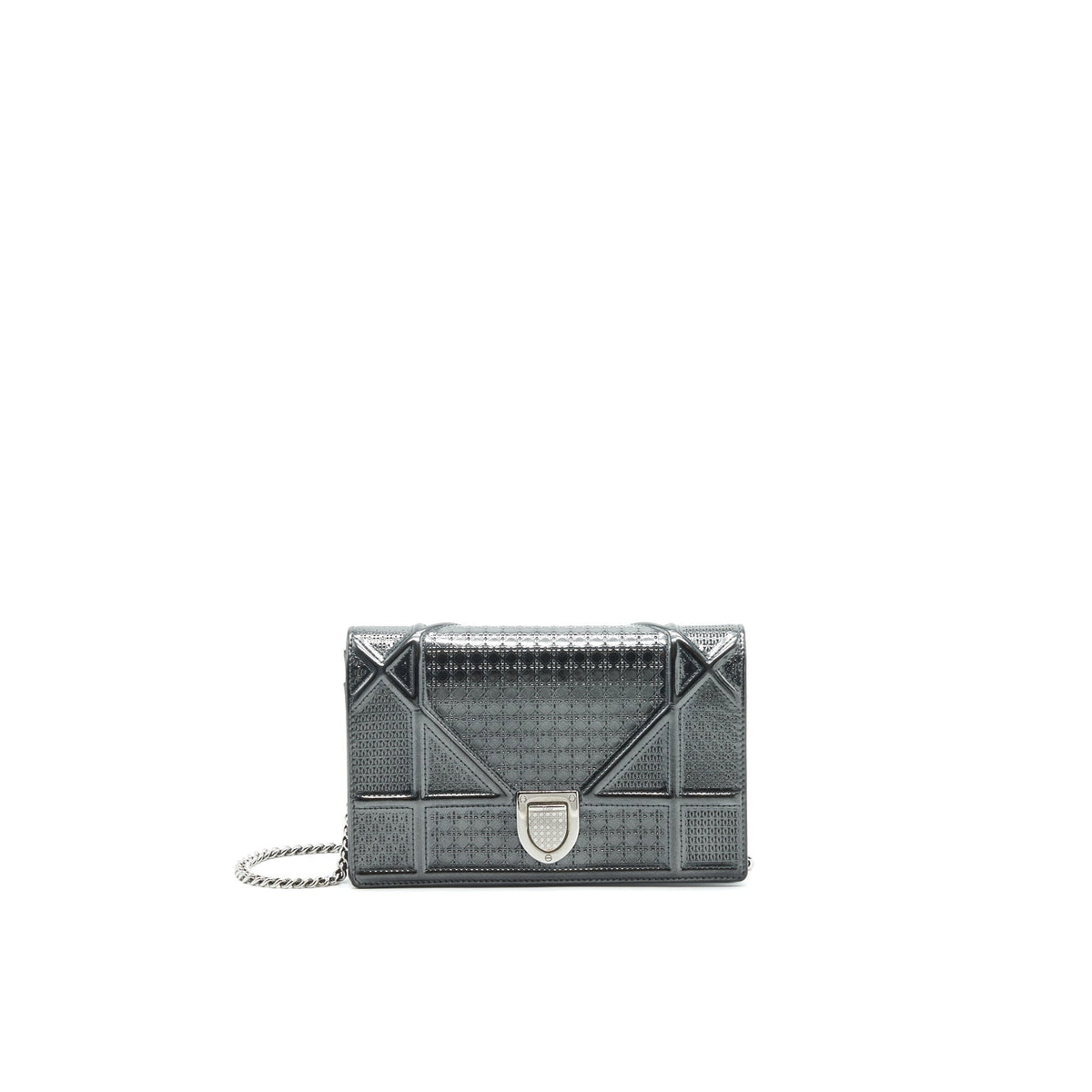 CHRISTIAN DIOR DIORAMA WALLET ON CHAIN METALLIC BLACK SHW