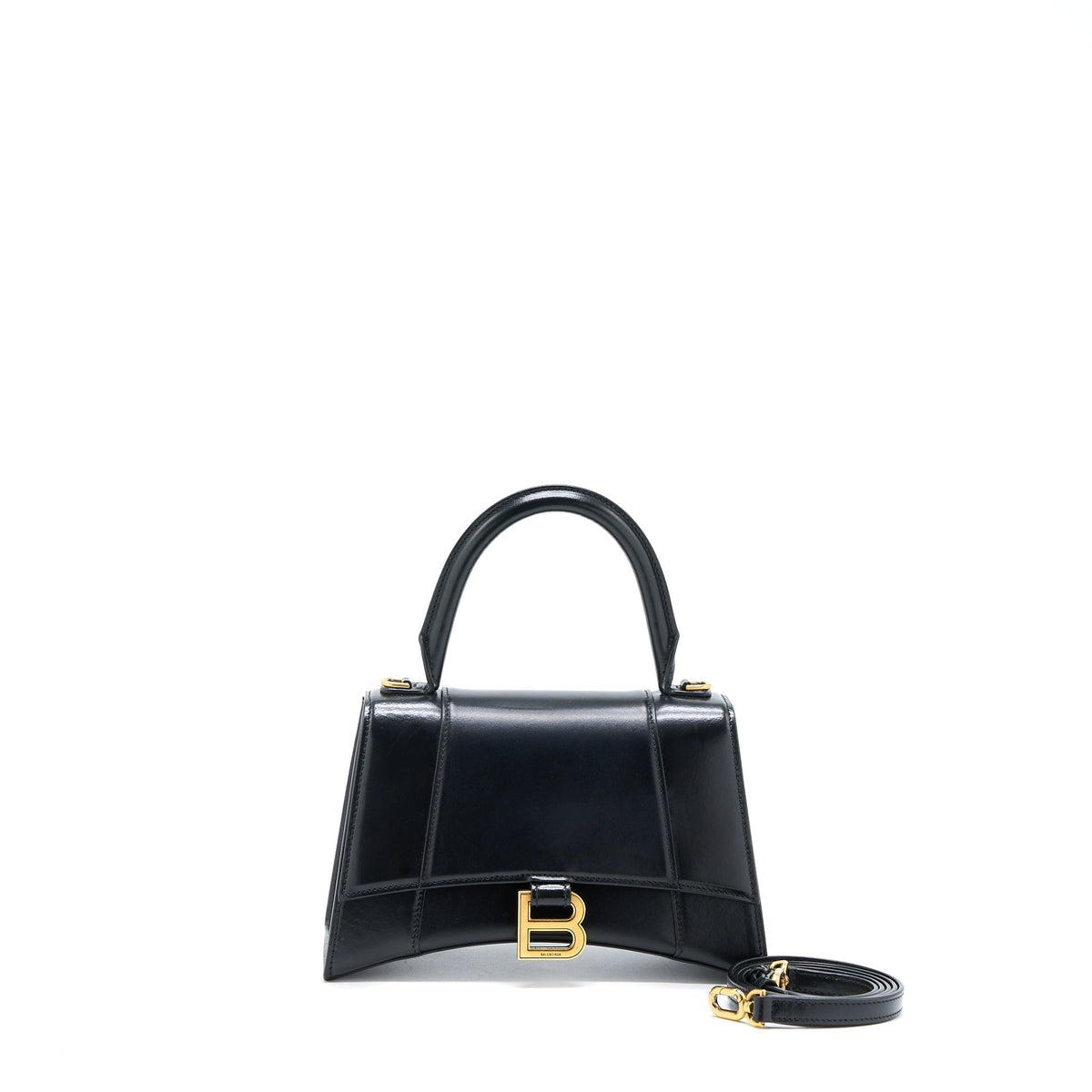 BALENCIAGA HOURGLASS SMALL HANDBAG BOX CALFSKIN BLACK GHW
