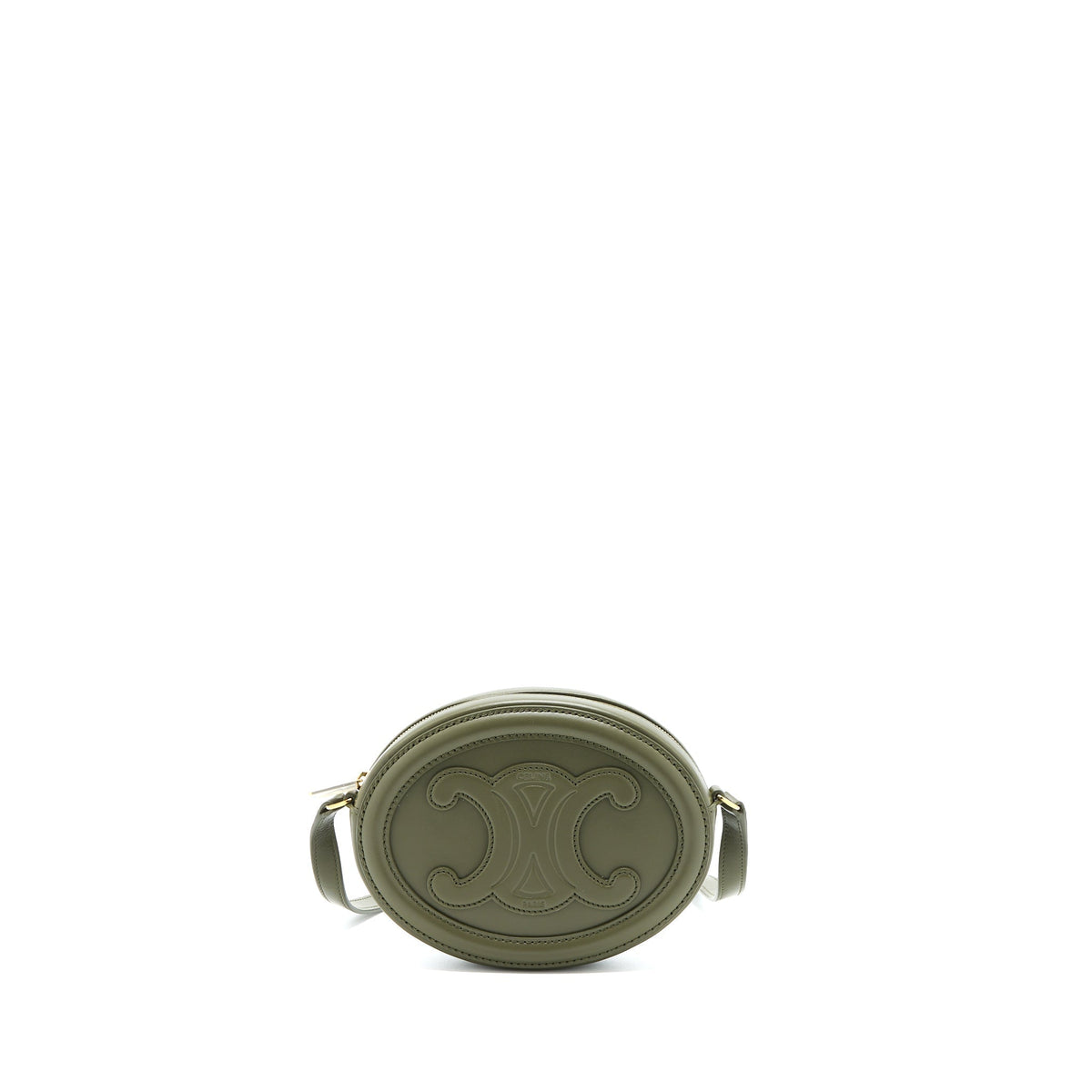 CELINE CROSSBODY OVAL PURSE CALFSKIN OLIVE GREEN GHW