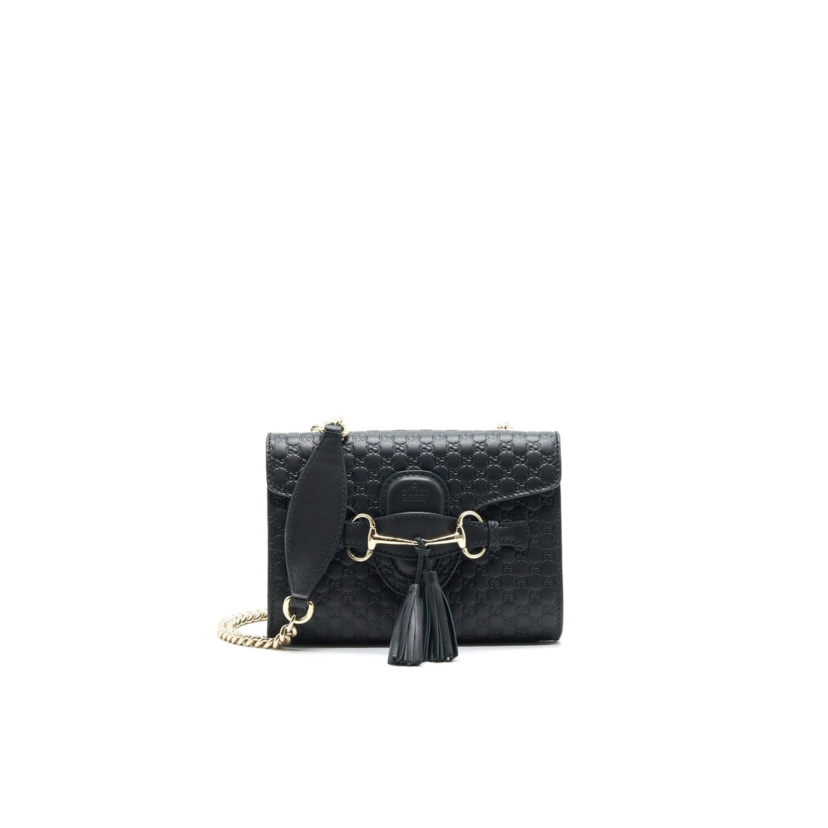 GUCCI EMILY GUCCISSIMA MINI LEATHER SHOULDER BAG BLACK