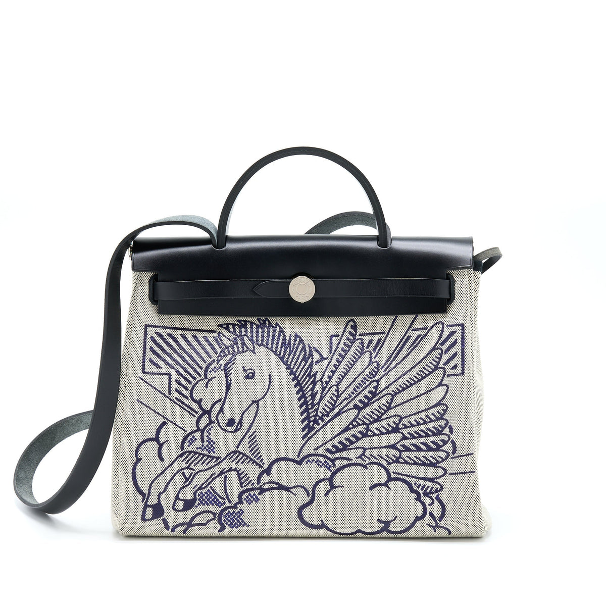 HERMES HERBAG ZIP 31 PEGASE BLEU INDIGO/ ECRU-NOIR/ NOIR SHW