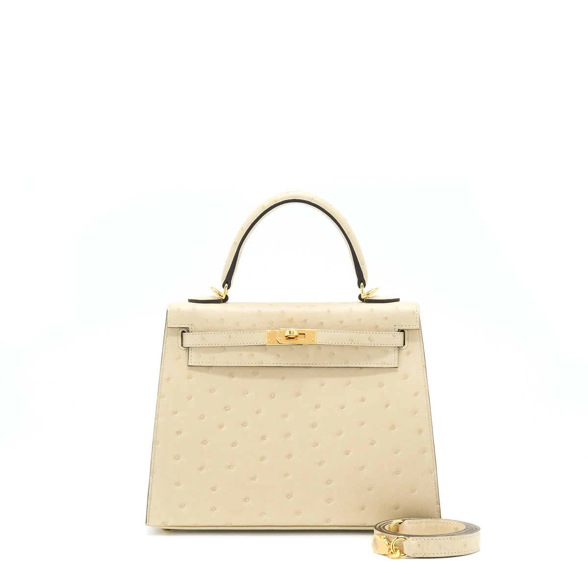 HERMES KELLY 25 OSTRICH 3C PARCHEMIN GHW