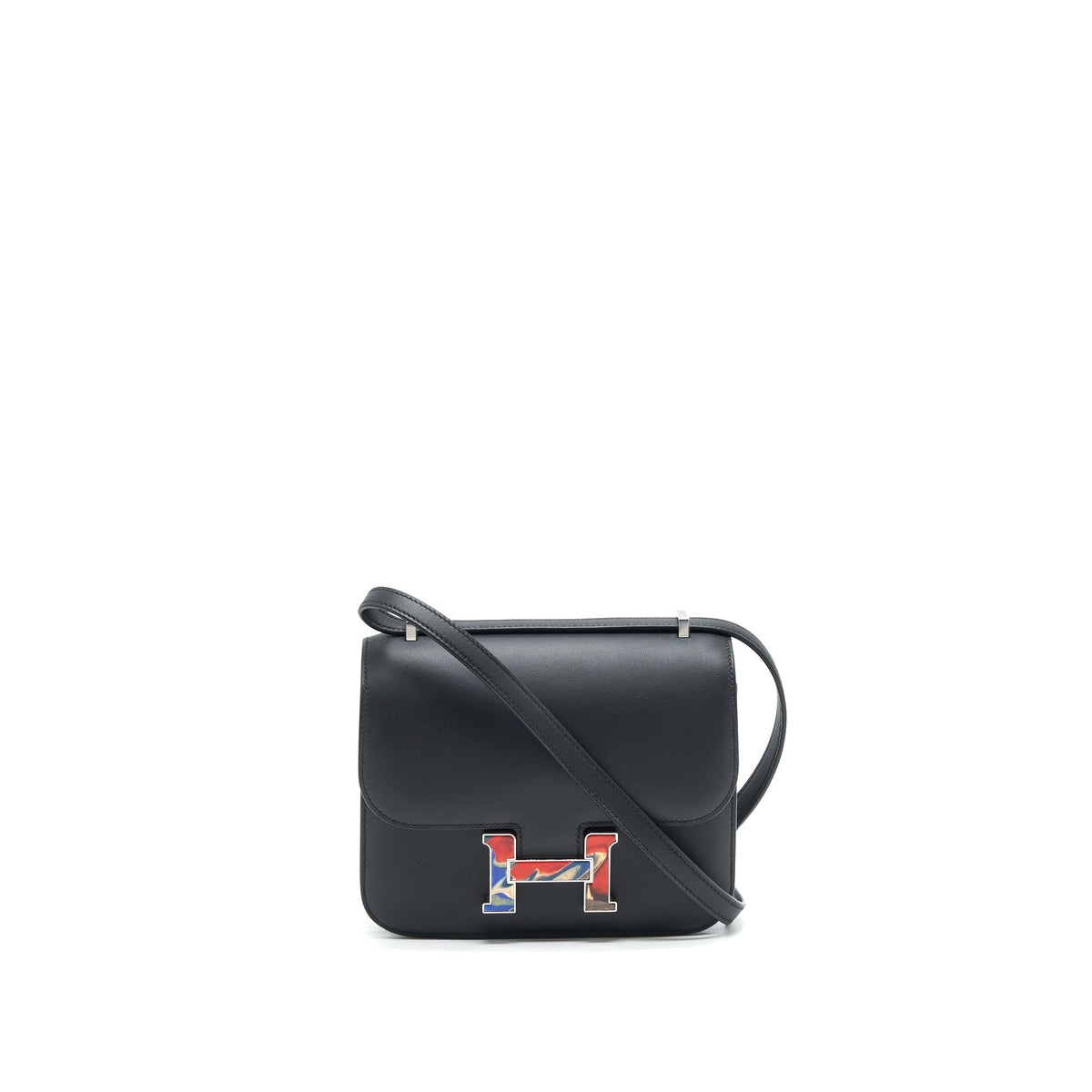 HERMES MINI CONSTANCE BLACK WITH MULTICOLOR BUCKLE SHW SWIFT LEATHER
