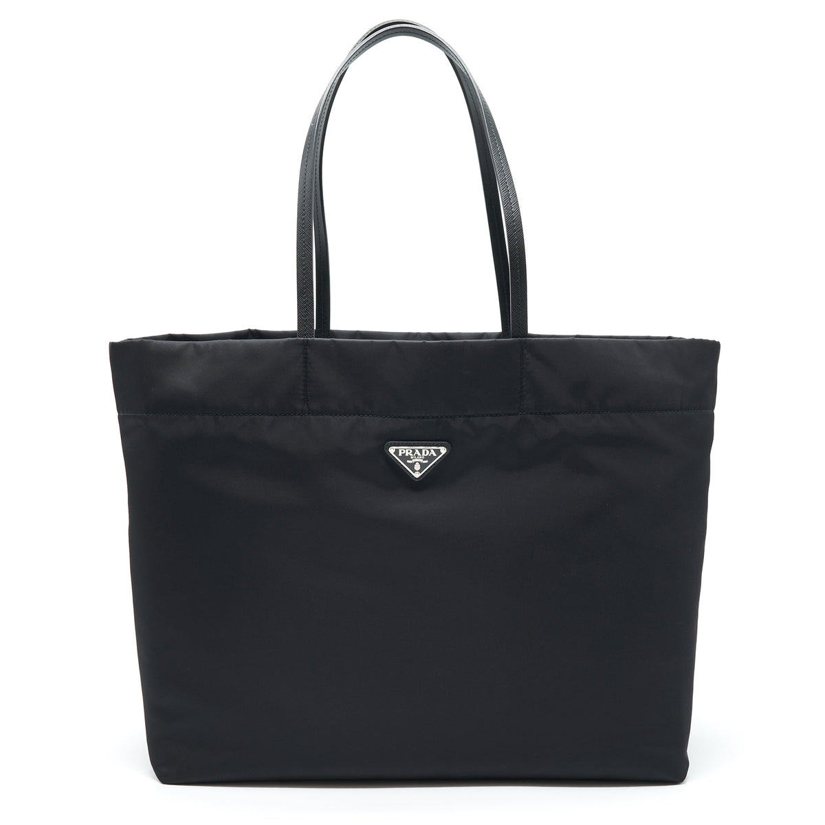 PRADA NYLON TOTE WITH LEATHER HANDLE BLACK SHW
