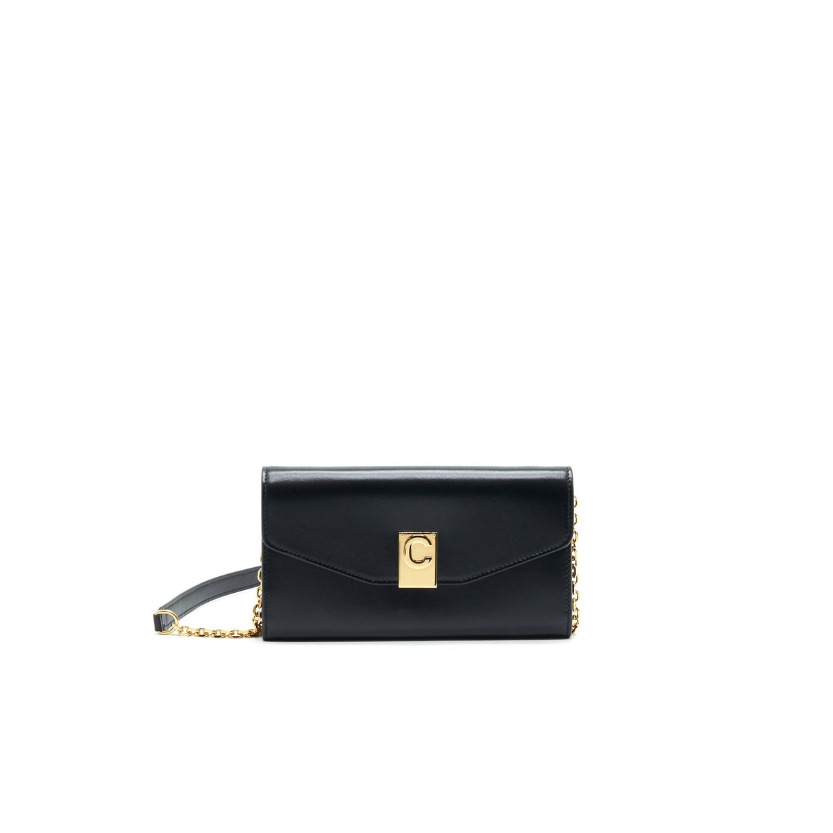 CELINE CALFSKIN C WALLET ON CHAIN BAG BLACK GHW