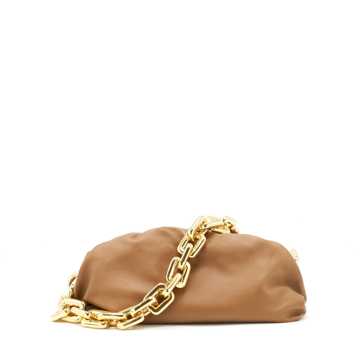 BOTTEGA VENETA CHAIN POUCH CALFSKIN CAMEL GHW
