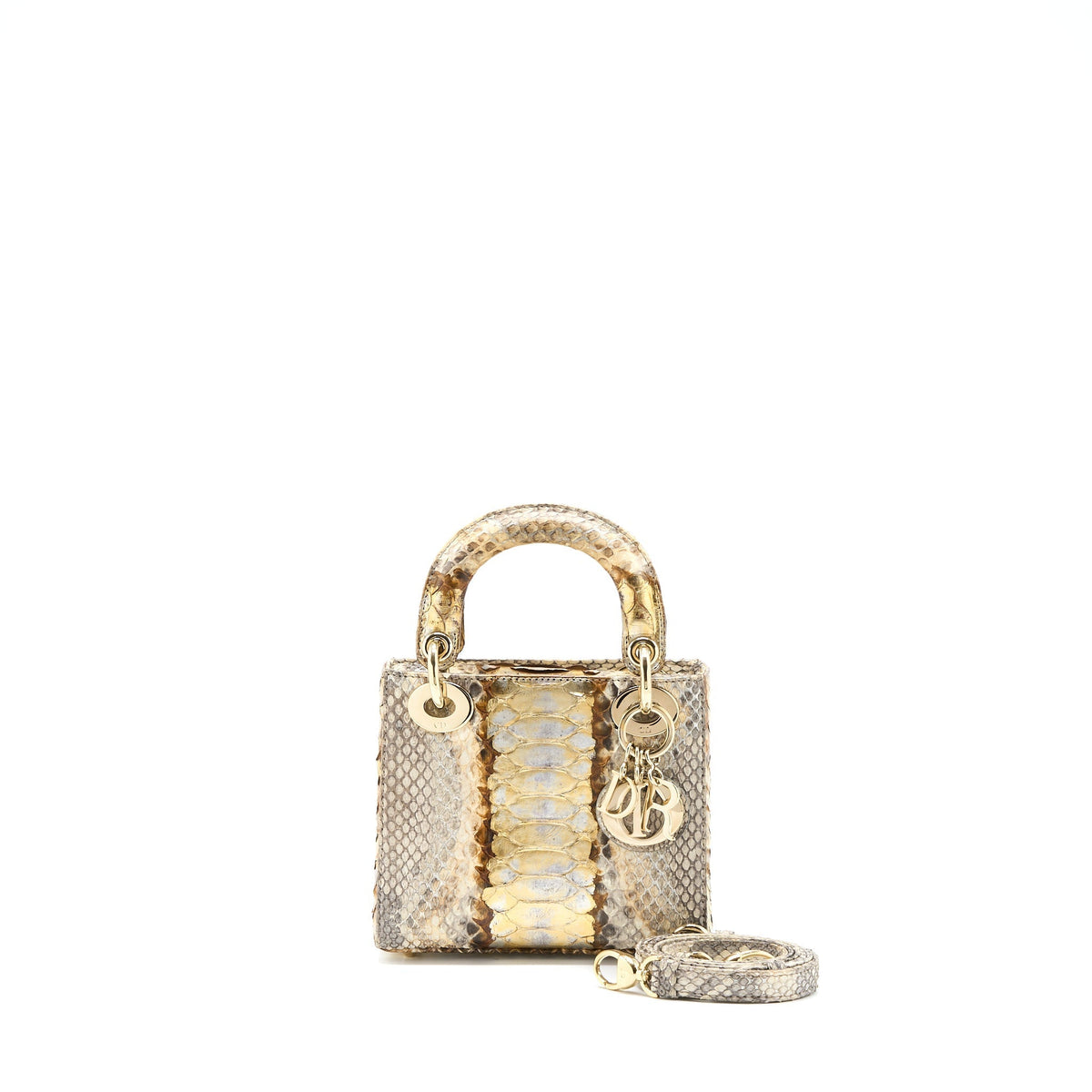 DIOR MINI LADY DIOR PYTHON GOLD/BEIGE LGHW