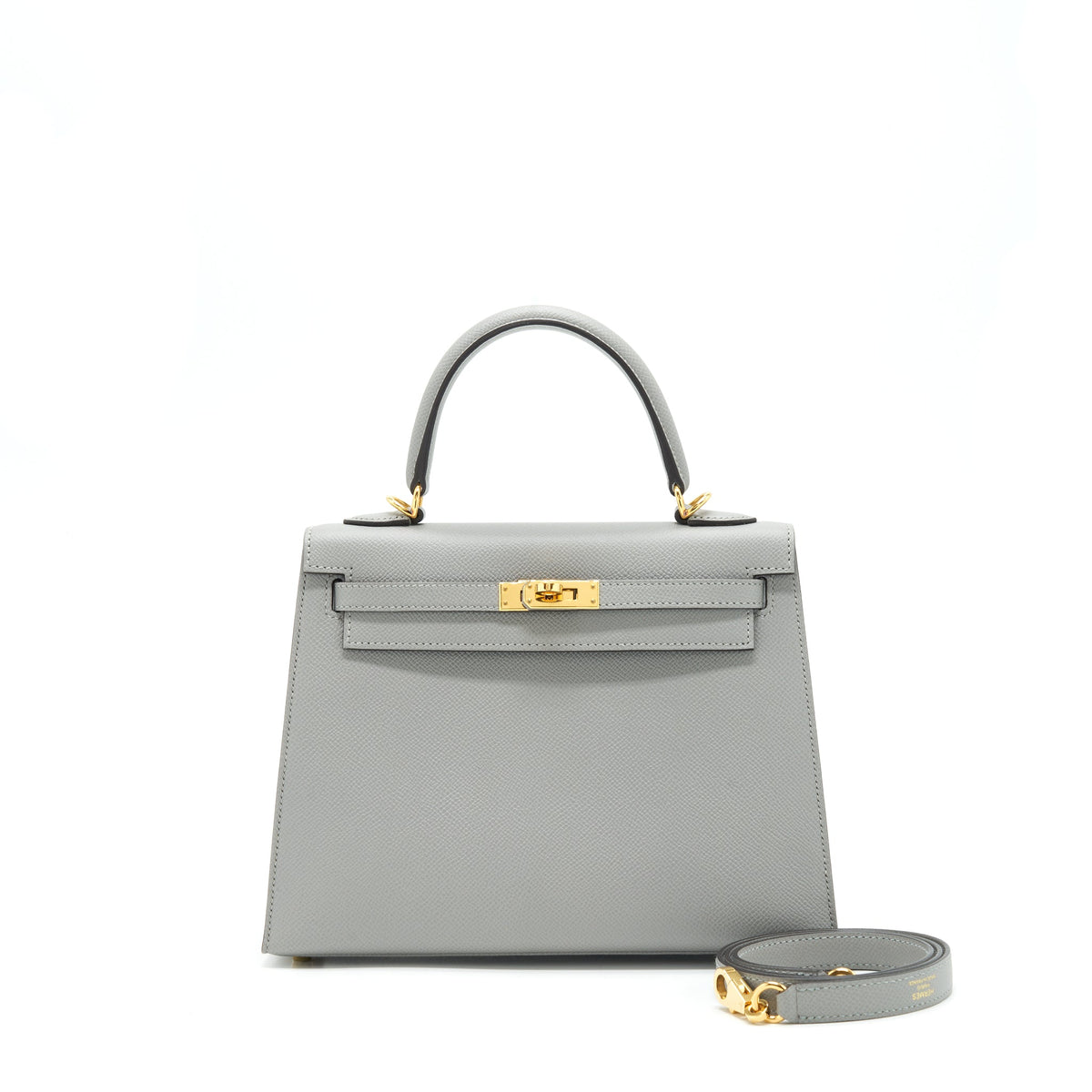 HERMES KELLY SELLIER 25 SPECIAL ORDER EPSOM GRIS MOTTE /ROSE PURPLE GHW