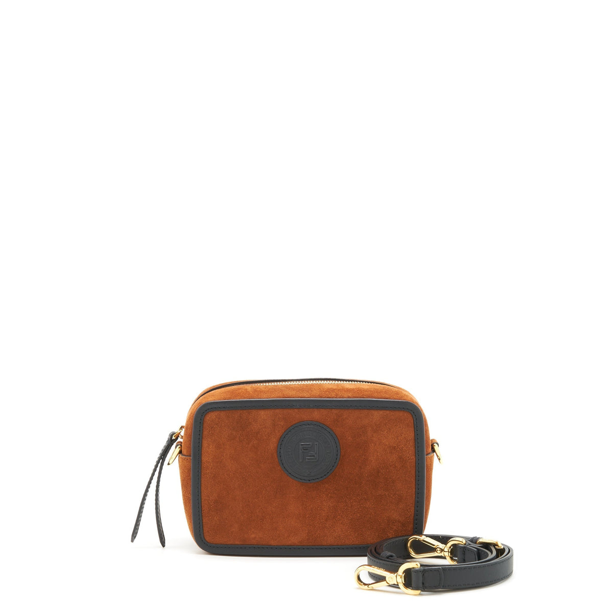 FENDI CAMERA CROSSBODY BAG SUEDE LEATHER BROWN/ BLACK GHW