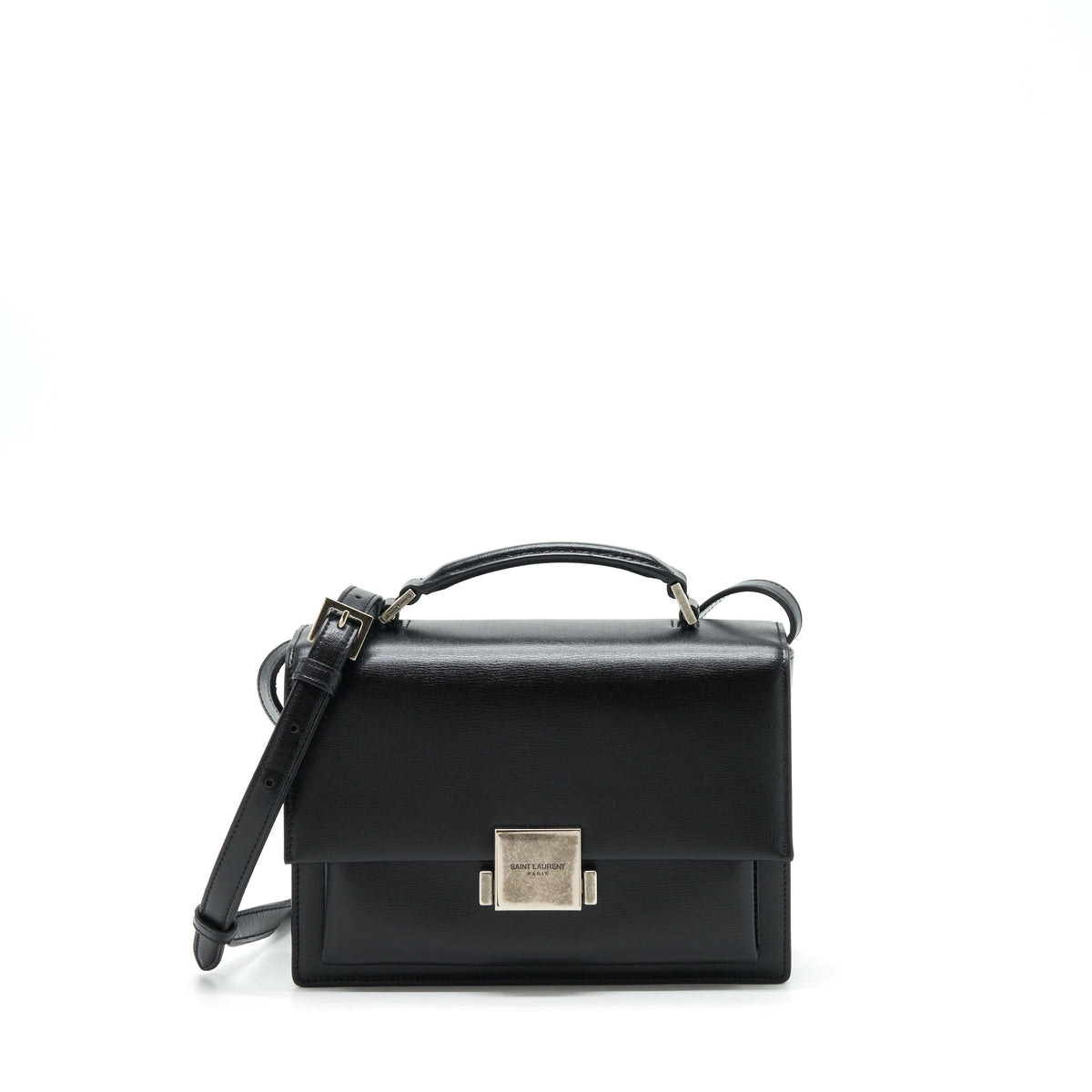 SAINT LAURENT/YSL BELLACHASSE CALFSKIN BLACK RUTHENIUM SLIVER HARDWARE