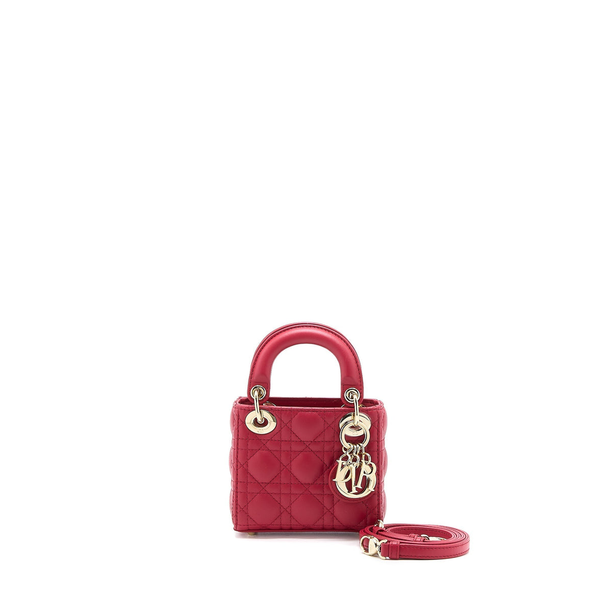 DIOR MICRO LADY DIOR BAG CANNAGE LAMBSKIN RED LGHW