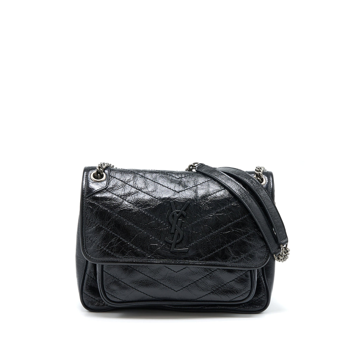 SAINT LAURENT MEDIUM NIKI CHAIN BAG AGED CALFSKIN BLACK RUTHENIUM HARDWARE
