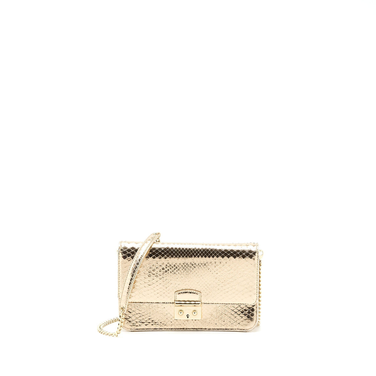 DIOR FLAP BAG WITH CHAIN PYTHON GOLD LGHW