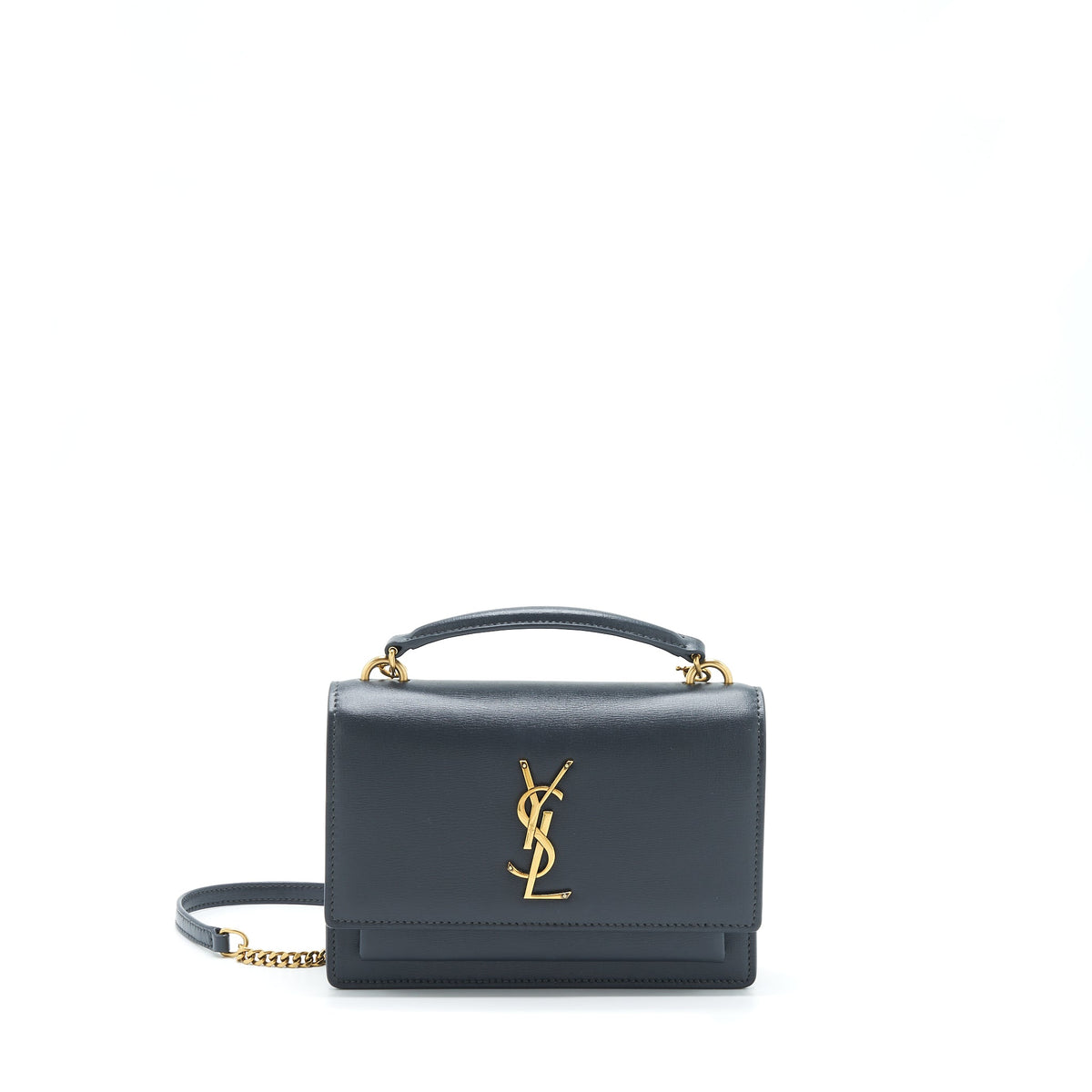 SAINT LAURENT SUNSET CHAIN WALLET CALFSKIN NOIR GHW