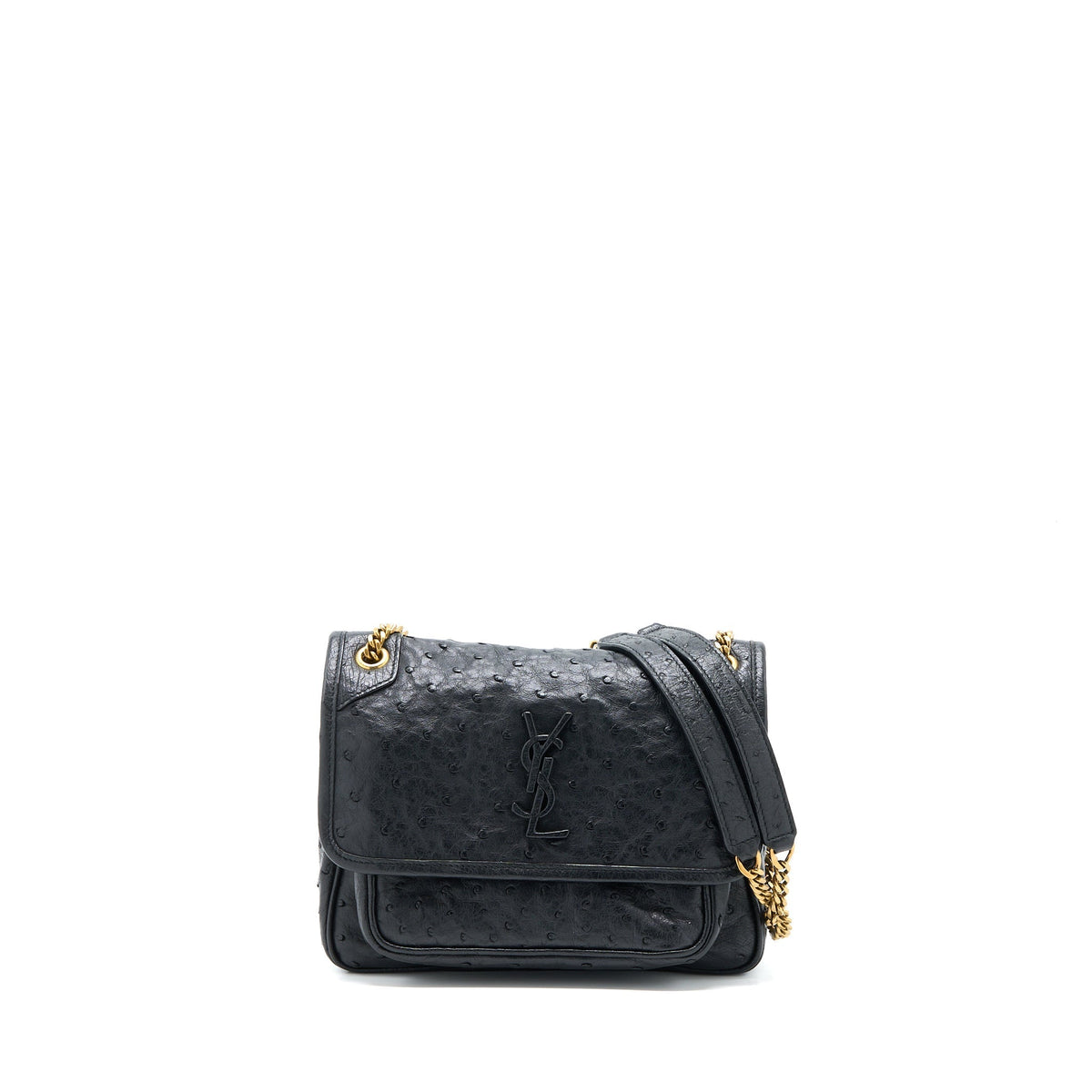 SAINT LAURENT NIKI BABY OSTRICH BLACK GHW