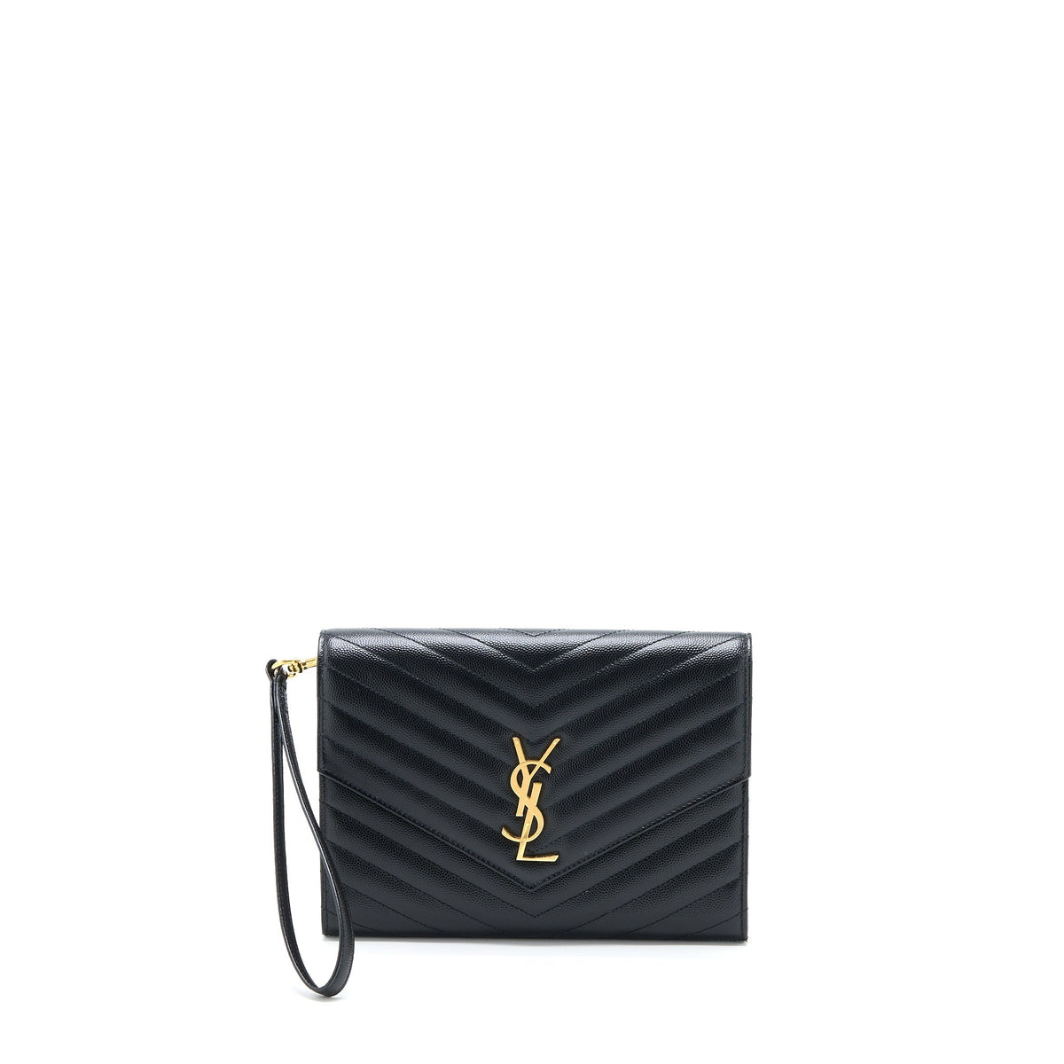 SAINT LAURENT/YSL ENVELOP CLUTCH GRAINED CALFSKIN BLACK GHW