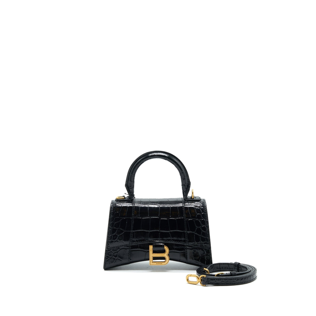 BALENCIAGA HOURGLASS XS EMBOSSED CALFKSIN BLACK GHW