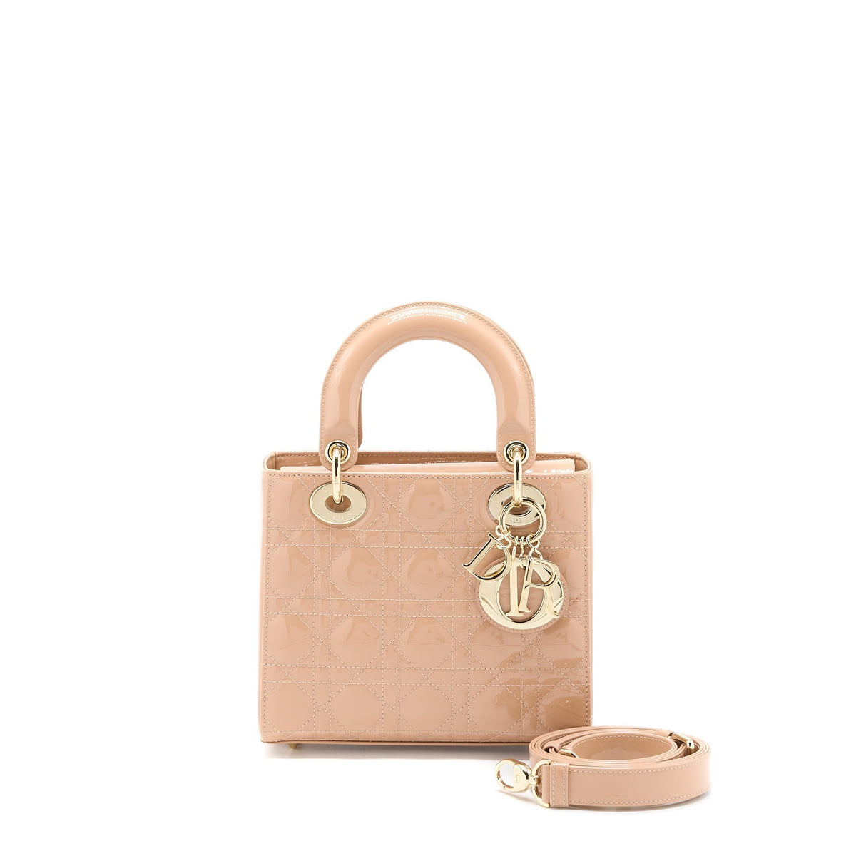 DIOR SMALL LADY DIOR PATENT LEATHER BEIGE LGHW