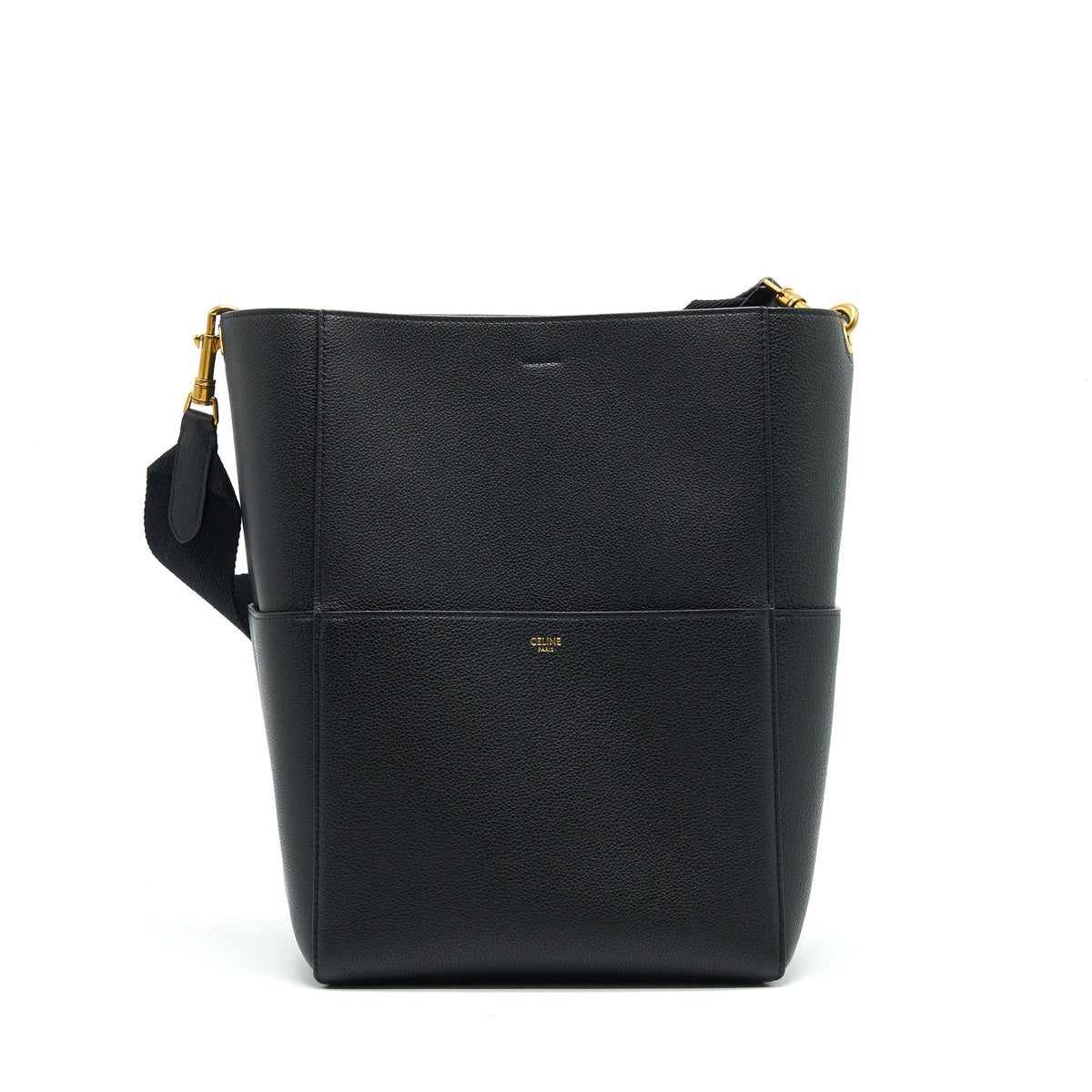 CELINE SANGLE BUCKET BAG BLACK WITH GHW