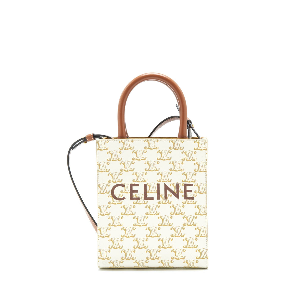 CELINE MINI VERTICAL TOTE CABAS IN TRIOMPHE CANVAS/CALFSKIN WHITE