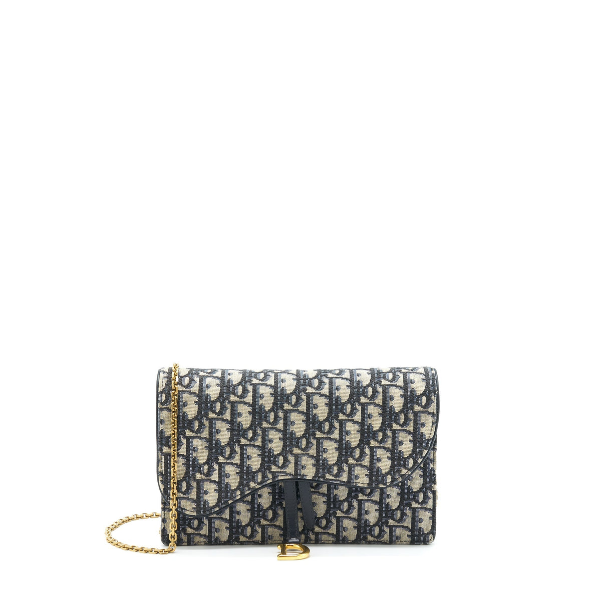 DIOR SADDLE POUCH WITH CHAIN BLUE DIOR OBLIQUE JACQUARD GHW