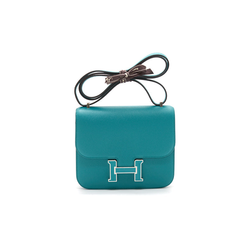 HERMÈS MINI CONSTANCE 18 7F BLUE PAON & 1K MENTHE WITH ENAMEL HARDWARE
