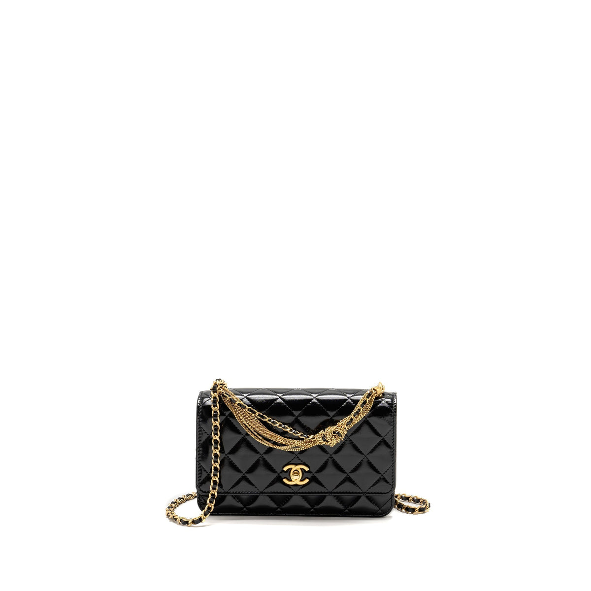 CHANEL 24A WALLET ON CHAIN SHINY CALFSKIN BLACK GHW (MICROCHIP)